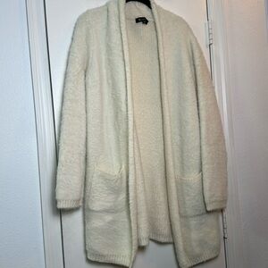 Fuzzy Cozy Long Open Front Cream Cardigan Size Medium